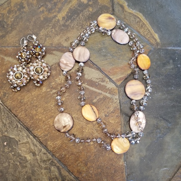 Vintage-Inspired Warm Tones Beaded Necklace and Earring Set - Picture 1 of 7